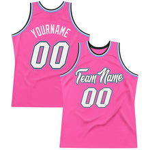 Load image into Gallery viewer, Custom Pink White-Light Blue Authentic Throwback Basketball Jersey
