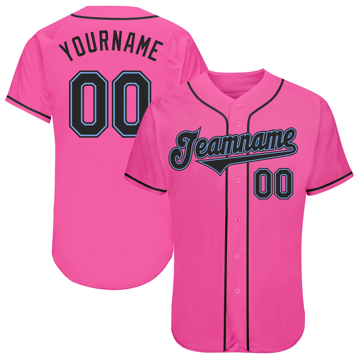 Custom Pink Black-Light Blue Authentic Baseball Jersey