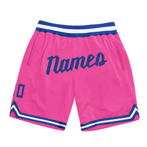 Custom Pink Royal-White Authentic Throwback Basketball Shorts