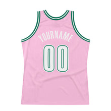Load image into Gallery viewer, Custom Light Pink White-Kelly Green Authentic Throwback Basketball Jersey

