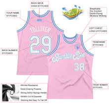 Laden Sie das Bild in den Galerie-Viewer, Custom Light Pink White-Light Blue Authentic Throwback Basketball Jersey
