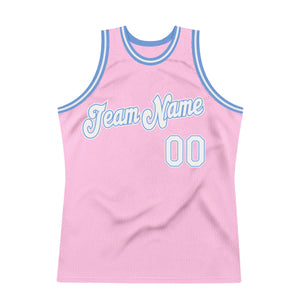 Custom Light Pink White-Light Blue Authentic Throwback Basketball Jersey
