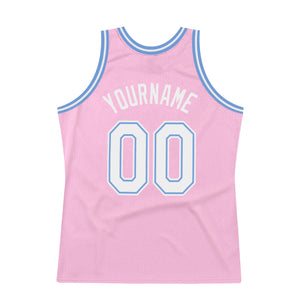 Custom Light Pink White-Light Blue Authentic Throwback Basketball Jersey