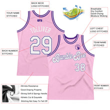Laden Sie das Bild in den Galerie-Viewer, Custom Light Pink White-Purple Authentic Throwback Basketball Jersey
