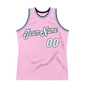 Custom Light Pink White-Light Blue Authentic Throwback Basketball Jersey