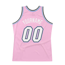 Load image into Gallery viewer, Custom Light Pink White-Light Blue Authentic Throwback Basketball Jersey
