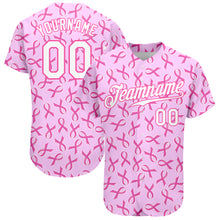Load image into Gallery viewer, Custom Pink White 3D Pattern Design Breast Cancer Authentic Baseball Jersey
