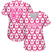 Load image into Gallery viewer, Custom Pink Pink-White 3D Pattern Design Breast Cancer Authentic Baseball Jersey
