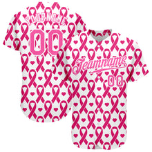 Load image into Gallery viewer, Custom Pink Pink-White 3D Pattern Design Breast Cancer Authentic Baseball Jersey
