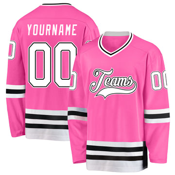 Custom Pink White-Black Hockey Jersey