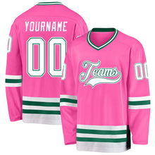 Laden Sie das Bild in den Galerie-Viewer, Custom Pink White-Kelly Green Hockey Jersey
