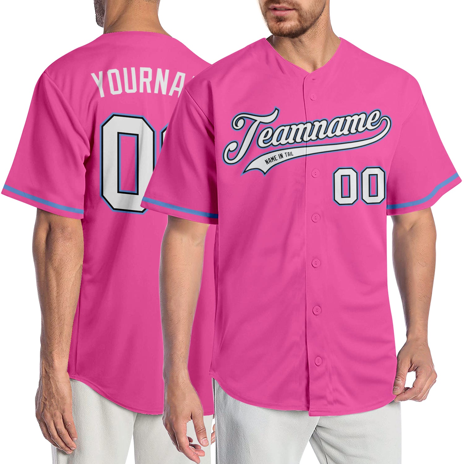 Cheap Custom White Light Blue-Pink Authentic Baseball Jersey Free Shipping  – CustomJerseysPro