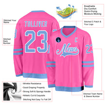 Laden Sie das Bild in den Galerie-Viewer, Custom Pink Light Blue-White Hockey Jersey
