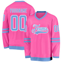 Laden Sie das Bild in den Galerie-Viewer, Custom Pink Light Blue-White Hockey Jersey
