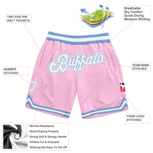 Custom Light Pink White-Light Blue Authentic Throwback Basketball Shorts