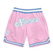 Laden Sie das Bild in den Galerie-Viewer, Custom Light Pink White-Light Blue Authentic Throwback Basketball Shorts
