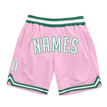 Load image into Gallery viewer, Custom Light Pink White-Kelly Green Authentic Throwback Basketball Shorts
