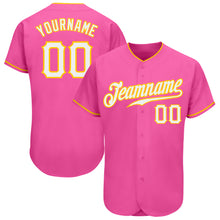 Laden Sie das Bild in den Galerie-Viewer, Custom Pink White-Gold Authentic Baseball Jersey
