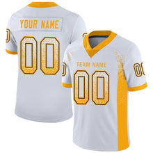 Load image into Gallery viewer, Custom White Gold-Black Mesh Drift Fashion Football Jersey
