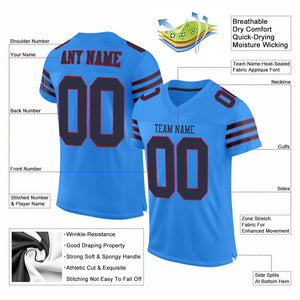 Custom Powder Blue Navy-Red Mesh Authentic Football Jersey