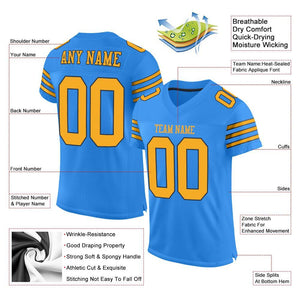 Custom Powder Blue Gold-Navy Mesh Authentic Football Jersey