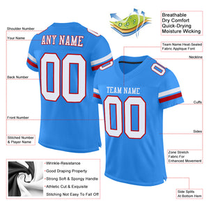 Custom Powder Blue White-Red Mesh Authentic Football Jersey