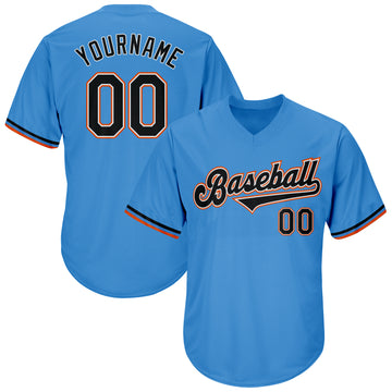 Custom Powder Blue Black-Orange Authentic Throwback Rib-Knit Baseball Jersey Shirt