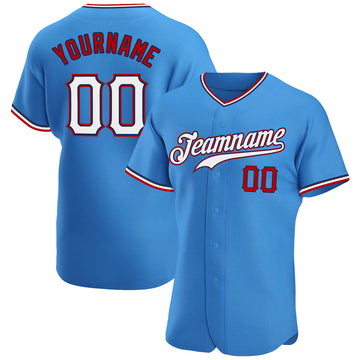 Custom Powder Blue White-Red Authentic Baseball Jersey