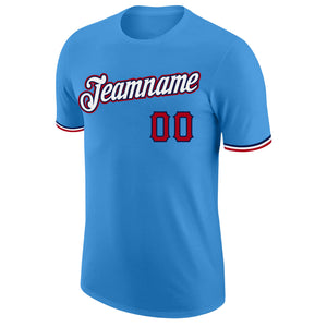 Custom Powder Blue White-Red Performance T-Shirt