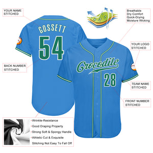 Custom Powder Blue Kelly Green-White Authentic Baseball Jersey