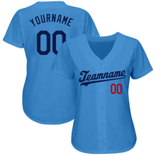 Load image into Gallery viewer, Custom Powder Blue Navy-Red Authentic Baseball Jersey
