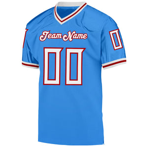 Custom Powder Blue White-Red Mesh Authentic Throwback Football Jersey