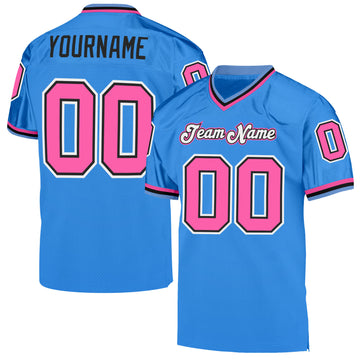 Custom Powder Blue Pink-Black Mesh Authentic Throwback Football Jersey