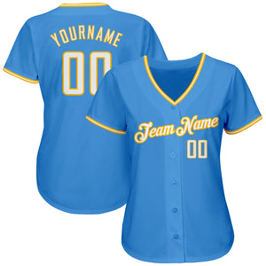 Custom Powder Blue White-Gold Authentic Baseball Jersey
