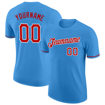 Custom Powder Blue Red-White Performance T-Shirt