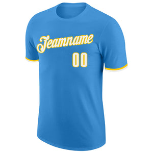 Custom Powder Blue White-Gold Performance T-Shirt