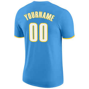 Custom Powder Blue White-Gold Performance T-Shirt