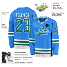 Laden Sie das Bild in den Galerie-Viewer, Custom Powder Blue Kelly Green-White Hockey Jersey
