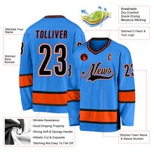 Laden Sie das Bild in den Galerie-Viewer, Custom Powder Blue Black-Orange Hockey Jersey
