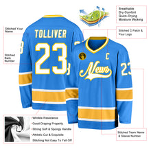 Laden Sie das Bild in den Galerie-Viewer, Custom Powder Blue White-Gold Hockey Jersey
