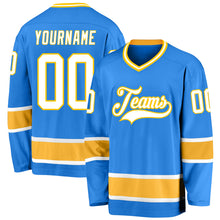 Laden Sie das Bild in den Galerie-Viewer, Custom Powder Blue White-Gold Hockey Jersey
