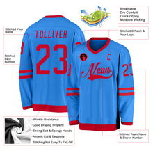 Load image into Gallery viewer, Custom Powder Blue Red Hockey Jersey
