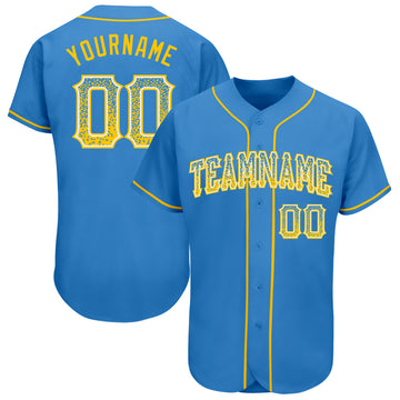 Custom Powder Blue Gold-White Authentic Drift Fashion Baseball Jersey