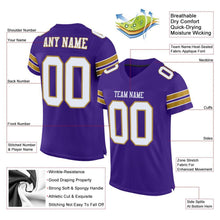 Load image into Gallery viewer, Custom Purple White-Old Gold Mesh Authentic Football Jersey
