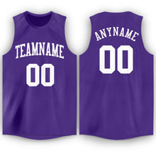 Load image into Gallery viewer, Custom Purple White Round Neck Basketball Jersey
