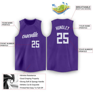 Custom Purple White Round Neck Basketball Jersey