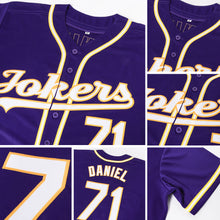 Load image into Gallery viewer, Custom Purple White-Gold Authentic Baseball Jersey
