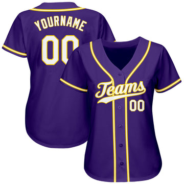 Custom Purple White-Gold Authentic Baseball Jersey