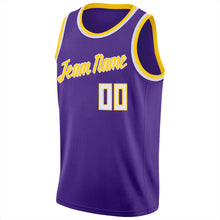 Load image into Gallery viewer, Custom Purple White-Gold Round Neck Rib-Knit Basketball Jersey
