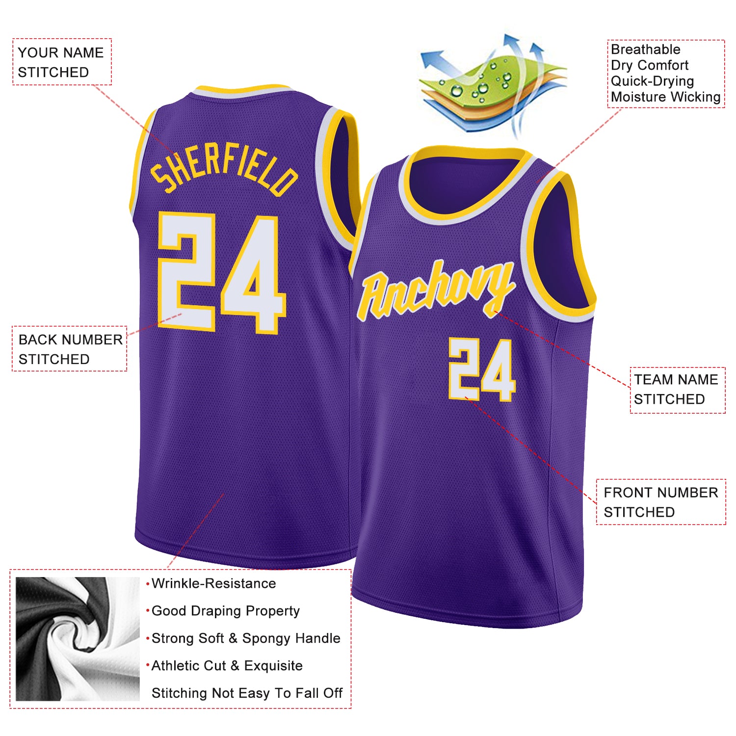 Sale Build White Basketball Purple Rib-Knit Jersey Gold – CustomJerseysPro